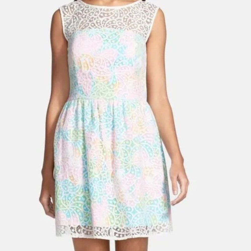 Lilly Pulitzer Morrison Lace Overlay Dress Fit and Flare Size 4